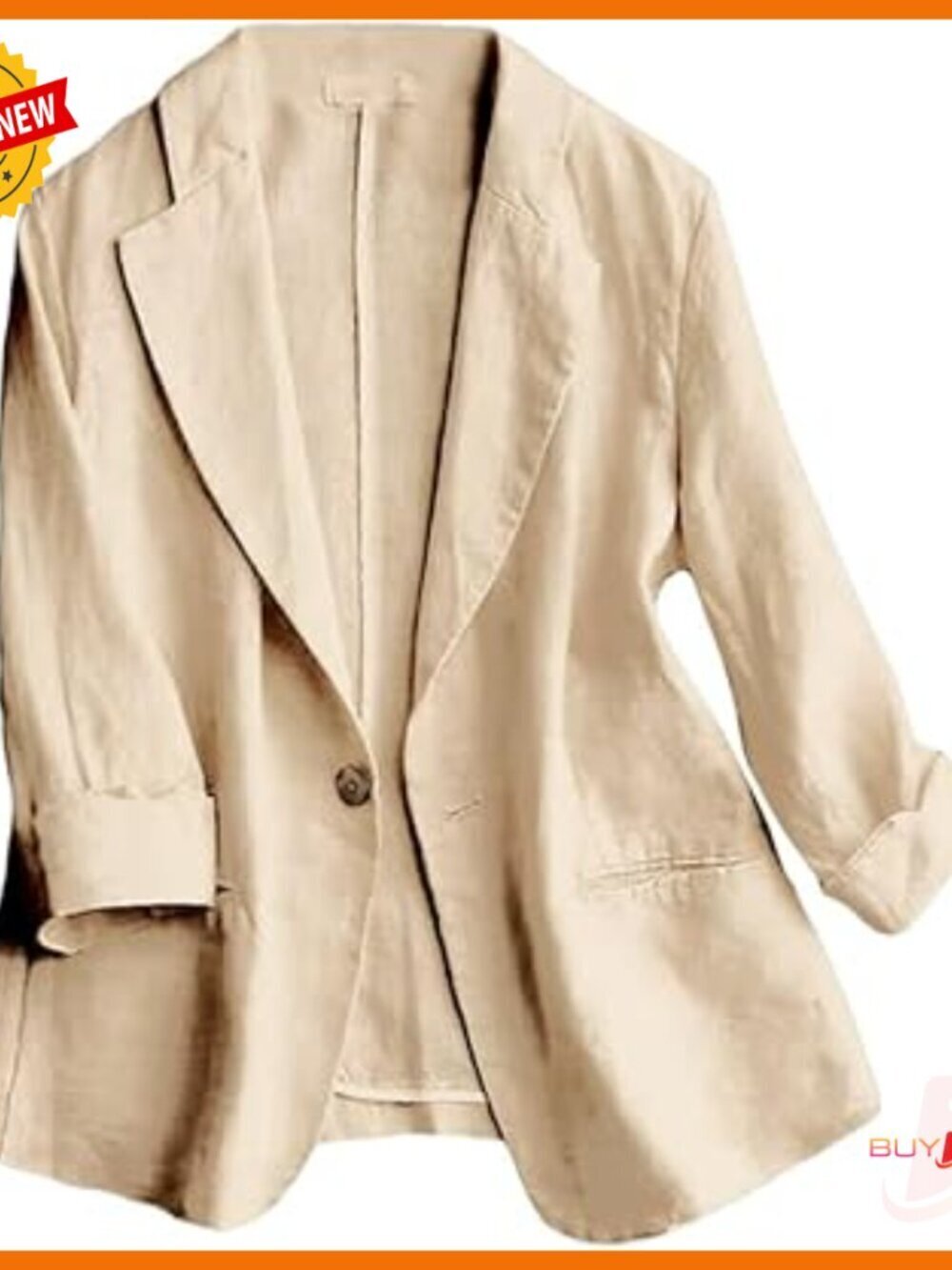 Linen Blazer Women 3/4 Sleeve Lightweight Business Casual Jacket